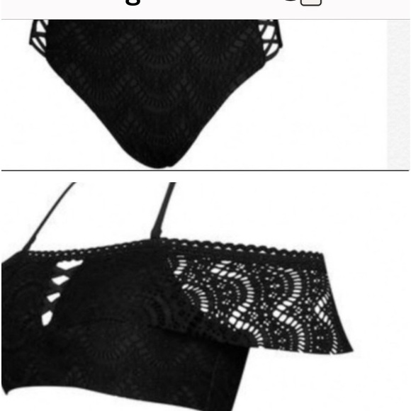 M BLACK BIKINI Lattice lace open weave Off Shoulder BOHEMIAN FLIRTY FEMININE NEW - Picture 5 of 5